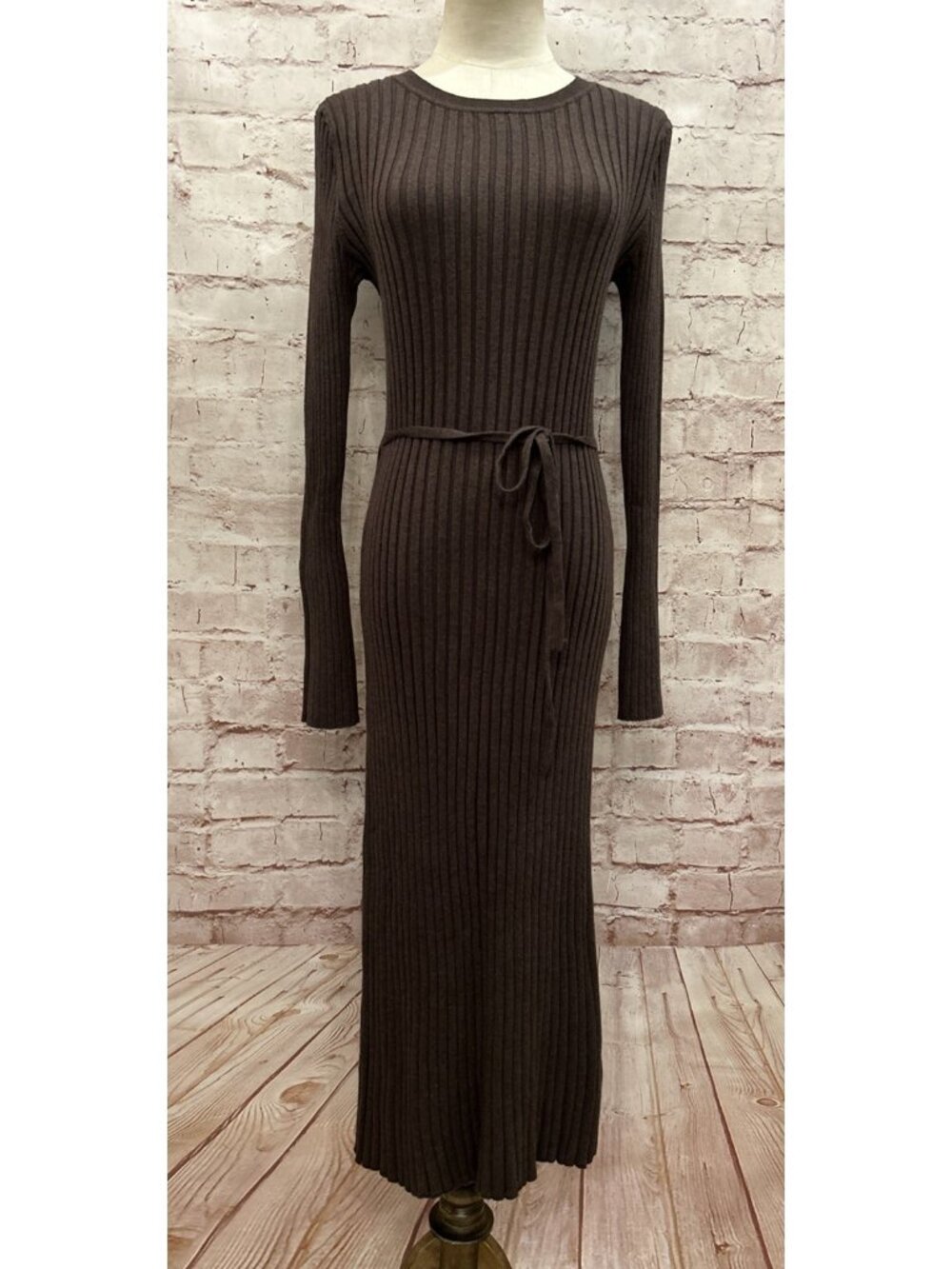 Quince Organic Cotton Cashmere Ribbed Long Sleeve Midi Sweater Dress Size L NEW